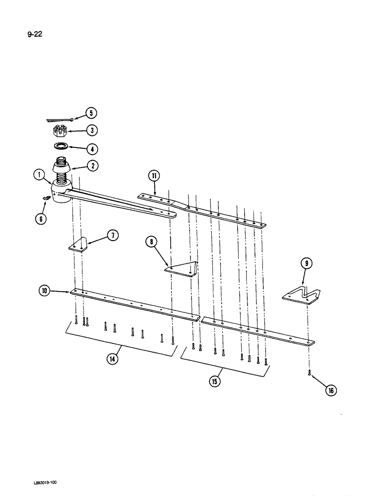 Схема запчастей Case IH 1590 - (9-022) - KNIFE, 1490 AND 1590 MOWER CONDITIONER, ASSEMBLED WITH 1/4 INCH RIVETS ONLY (03) - CHASSIS/MOUNTED EQUIPMENT