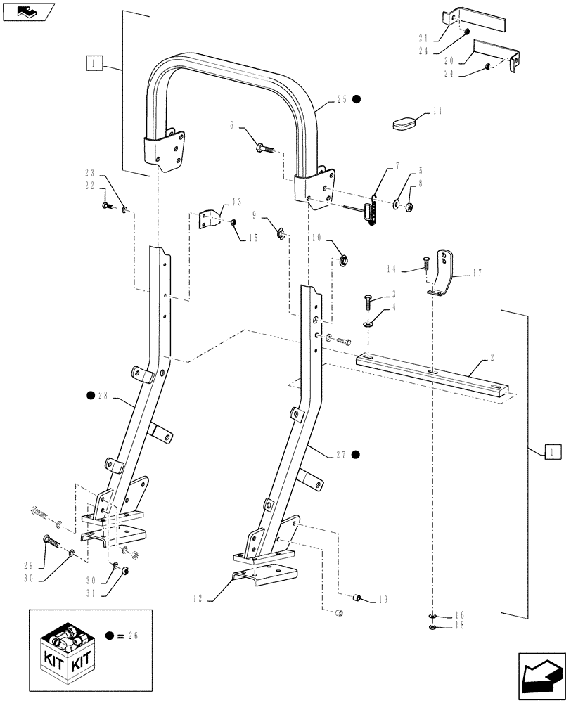 Схема запчастей Case IH FARMALL 65A - (90.114.03) - ROPS - FOLDABLE (90) - PLATFORM, CAB, BODYWORK AND DECALS