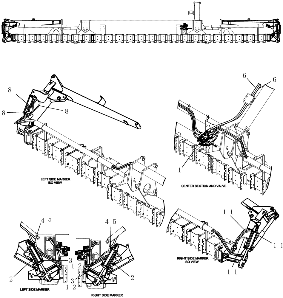 Схема запчастей Case IH 1200PT - (A.10.A[42]) - LAYOUT HYD HOSES MARKERS 12/23 ROW (BSN CBJ022251) A - Distribution Systems