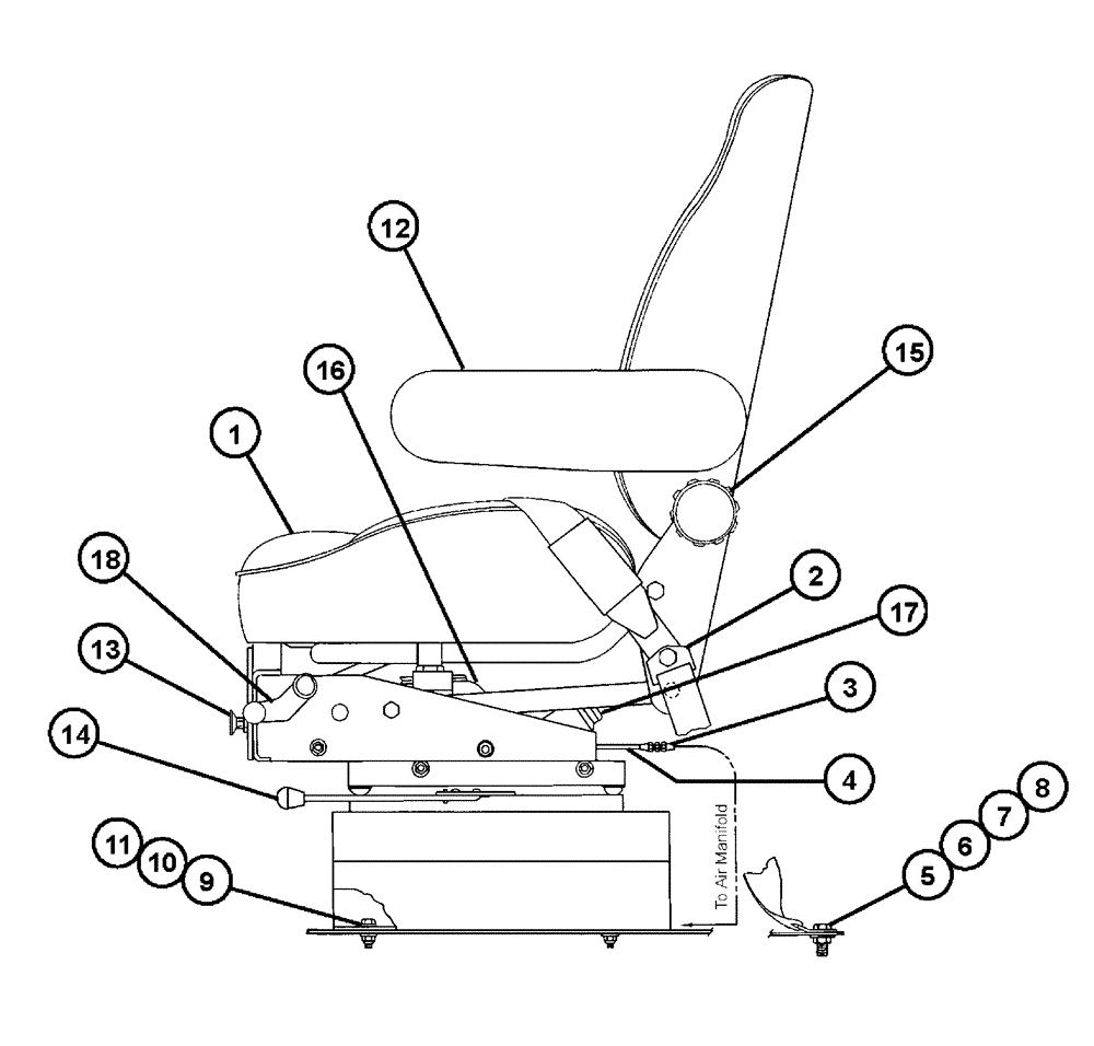 Схема запчастей Case IH FLX3300B - (01-005) - AIR SEAT ASSEMBLY (10) - CAB