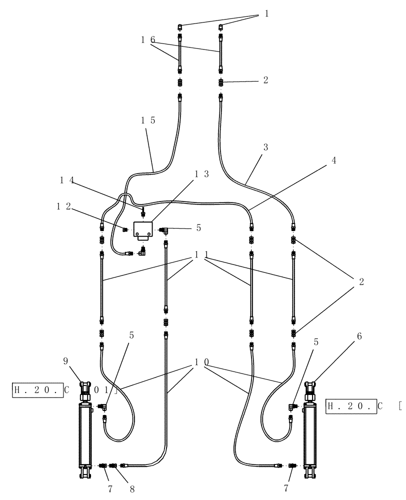 Схема запчастей Case IH SRX100 - (H.20.G[10]) - WHEELED BOOM - HYDRAULIC LAYOUT H - Working Arm