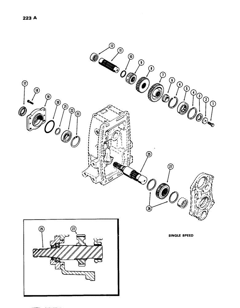 Схема запчастей Case IH 770 - (223A) - P.T.O. OUTPUT & IDLER SHAFTS, SINGLE SPEED (06) - POWER TRAIN