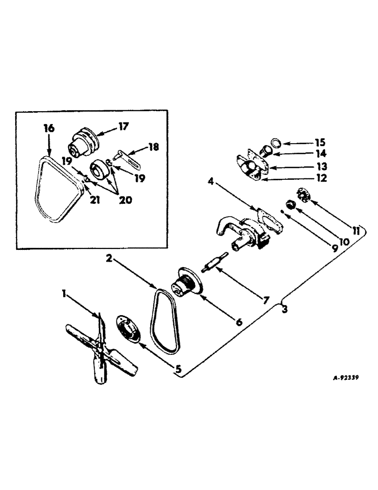 Схема запчастей Case IH BD-144 - (A-04) - FAN, THERMOSTAT AND WATER PUMP 