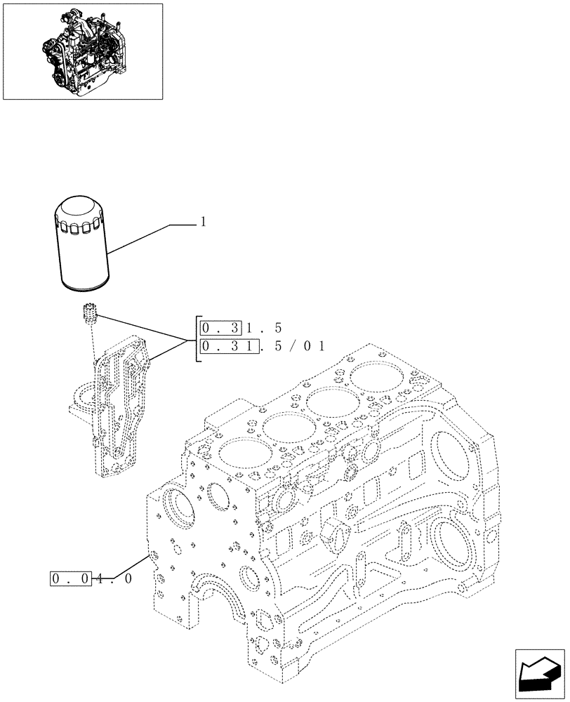 Схема запчастей Case IH JX1085C - (0.30.2) - OIL FILTER ENGINE (01) - ENGINE