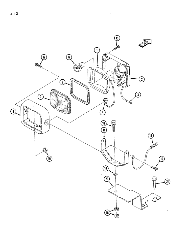 Схема запчастей Case IH 1140 - (4-12) - REAR WORK LAMP (04) - ELECTRICAL SYSTEMS