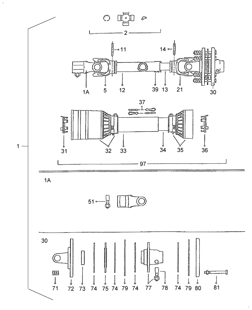 Схема запчастей Case IH 717721496 - (020[01]) - CENTER INTERMEDIATE PTO 1000 RPM (01) - PTO DRIVE SHAFT