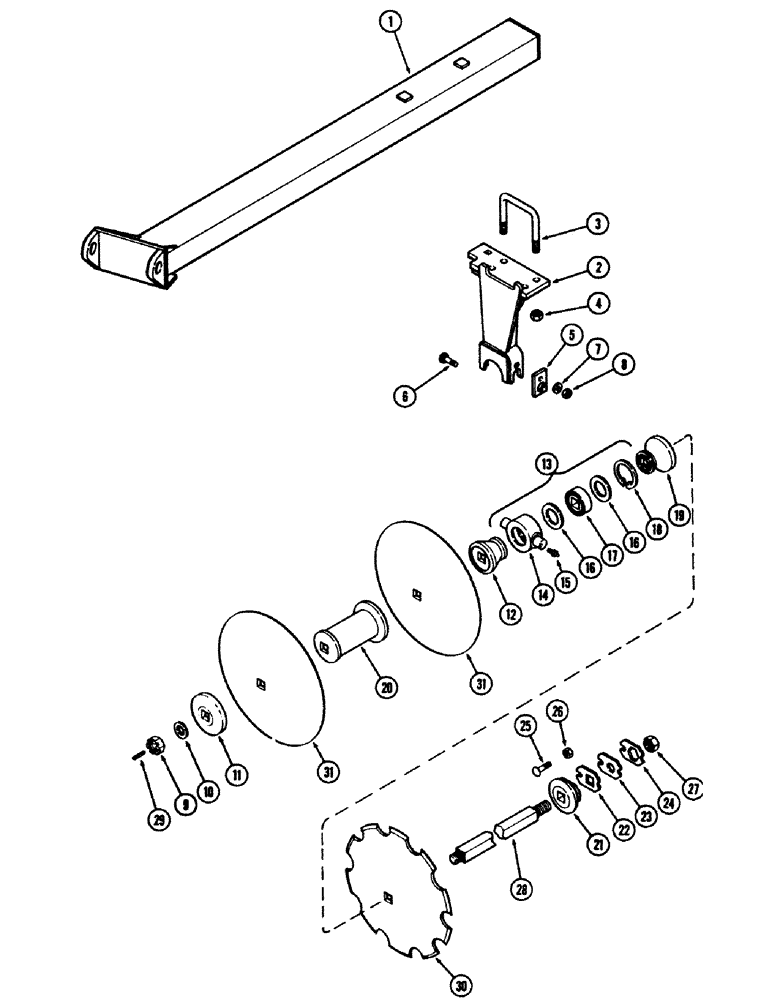 Схема запчастей Case IH E30 - (070) - FRONT LEFT WING GANG, 10-1/2 INCH (266.7 MM) SPACING, MODEL 11-360 