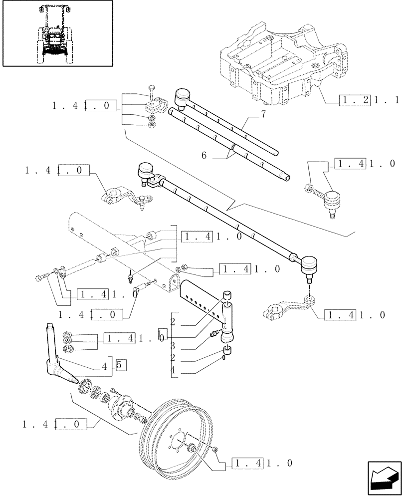 Схема запчастей Case IH JX1070C - (1.41.0/01) - (VAR.582) FRONT AXLE - 2WD - LOW PROFILE - TIE ROD AND END (04) - FRONT AXLE & STEERING