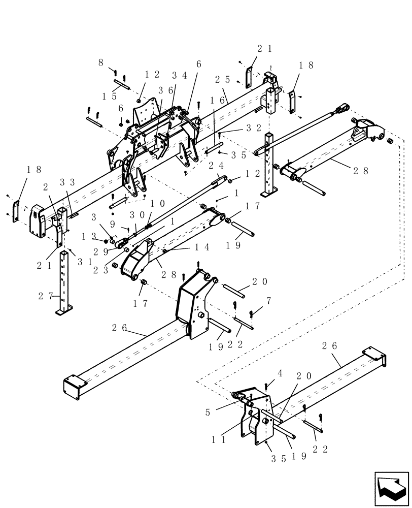 Схема запчастей Case IH 1200 - (F.10.E[05]) - MAIN FRAME, 12 ROW NARROW MOUNTED STACKER ASN CBJ036001 F - Frame Positioning
