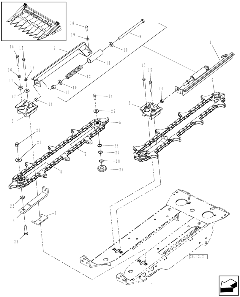 Схема запчастей Case IH 3412-22 - (20.13.20) - ROW UNIT, GATHERING CHAIN (58) - ATTACHMENTS/HEADERS