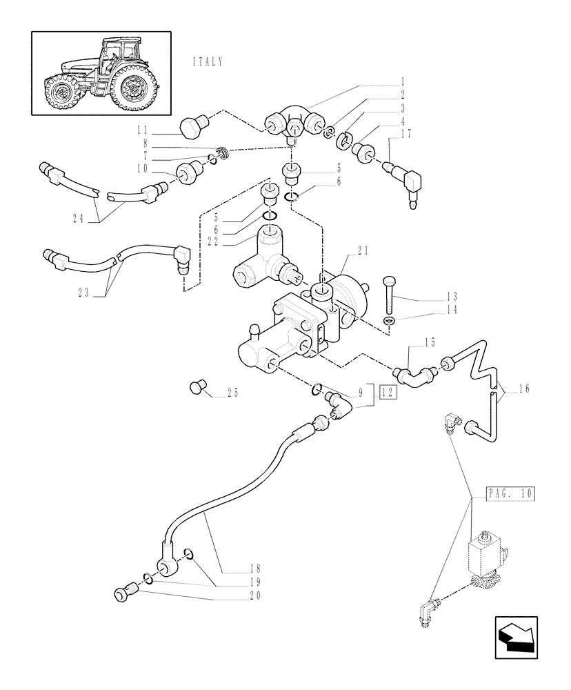 Схема запчастей Case IH MXU115 - (1.68.6[13]) - (VAR.380-385/1) TRAILER AIR BRAKE ITALY - CONTROL VALVE AND RELEVANT PARTS - C5287 (05) - REAR AXLE