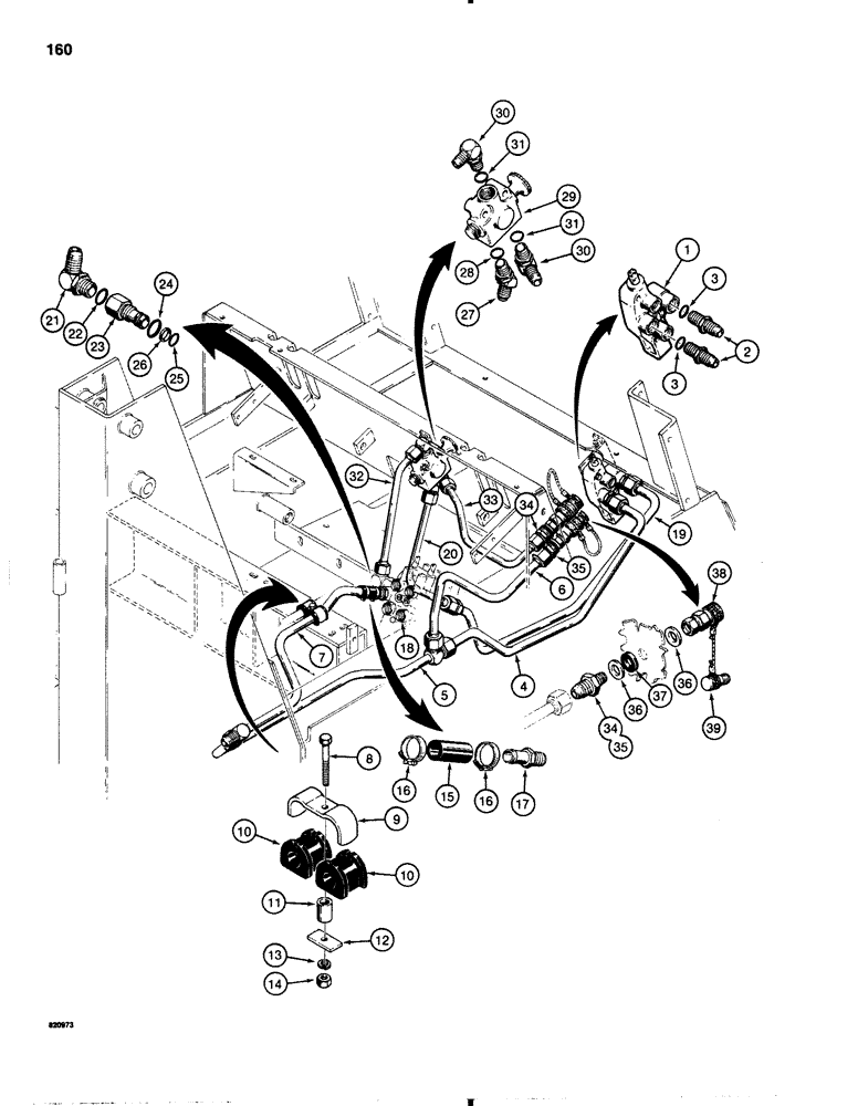 Схема запчастей Case IH 1845B - (160) - AUXILIARY HYDRAULIC CIRCUIT, BASIC HYDRAULIC CIRCUIT WITH FRONT HYDRAULIC CIRCUIT (08) - HYDRAULICS
