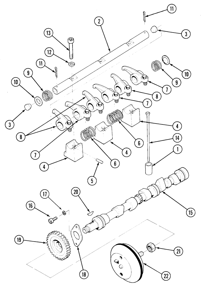 Схема запчастей Case IH 1835C - (2-52) - CAMSHAFT GOVERNOR AND ROCKER ARM ASSEMBLY TM-20 GASOLINE ENGINE (02) - ENGINE
