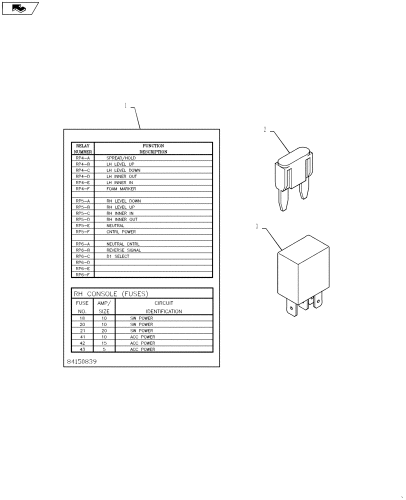 Схема запчастей Case IH 610 - (90.108.04) - FUSE DECAL, LEFT HAND COMPARTMENT, WITH RELAYS AND FUSES (90) - PLATFORM, CAB, BODYWORK AND DECALS