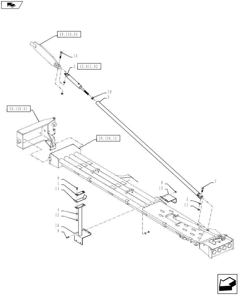 Схема запчастей Case IH 810 - (39.130.13) - 60 BOOM, LH, INNER, 3" TUBES, BOOM LEVEL AND OUTER BOOM CRADLE (39) - FRAMES AND BALLASTING