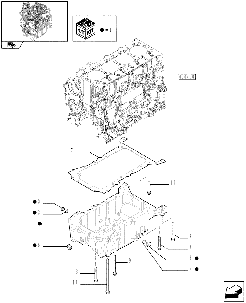 Схема запчастей Case IH FARMALL 60 - (0.04.2) - OIL SUMP & RELATED PARTS (01) - ENGINE