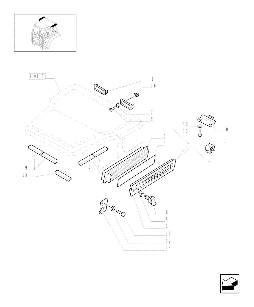 Схема запчастей Case IH JX90U - (1.94.2[02]) - CAB - AIR FILTER (10) - OPERATORS PLATFORM/CAB