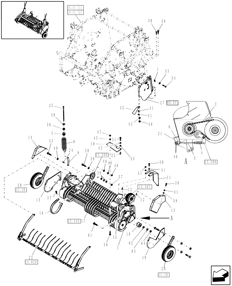 Схема запчастей Case IH RBX463 - (13.344) - 1.8M DUAL CAM WIDE PICKUP & STUFFER FEEDER MOUNTING, NORTH AMERICA, DRY HAY (13) - FEEDER