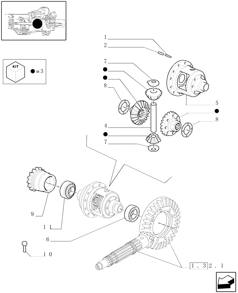 Схема запчастей Case IH JX1075C - (1.32.4[01A]) - DIFFERENTIAL GEARS - D5489 (03) - TRANSMISSION