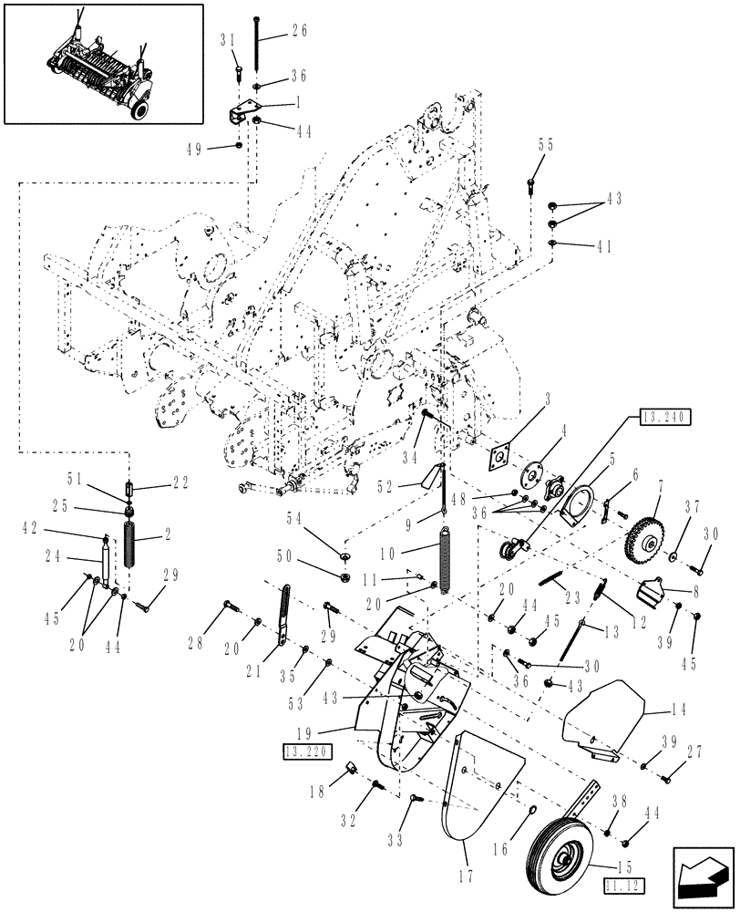 Схема запчастей Case IH RB464 - (13.200) - 1.5M WIDE PICKUP, FLOATATION SPRING & DRIVE (13) - FEEDER