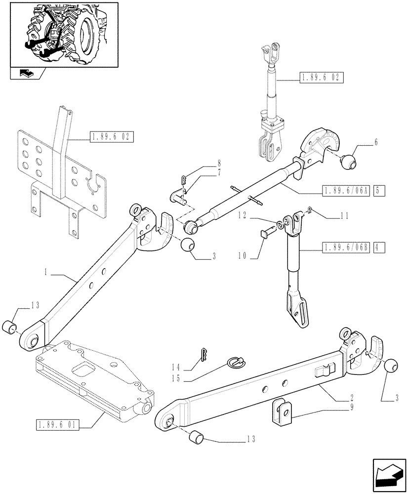 Схема запчастей Case IH FARMALL 70 - (1.89.6/06) - "WALTERSCHEID" THREE POINT HITCH WITH QUICK ATTACH ENDS (VAR.335946) (09) - IMPLEMENT LIFT