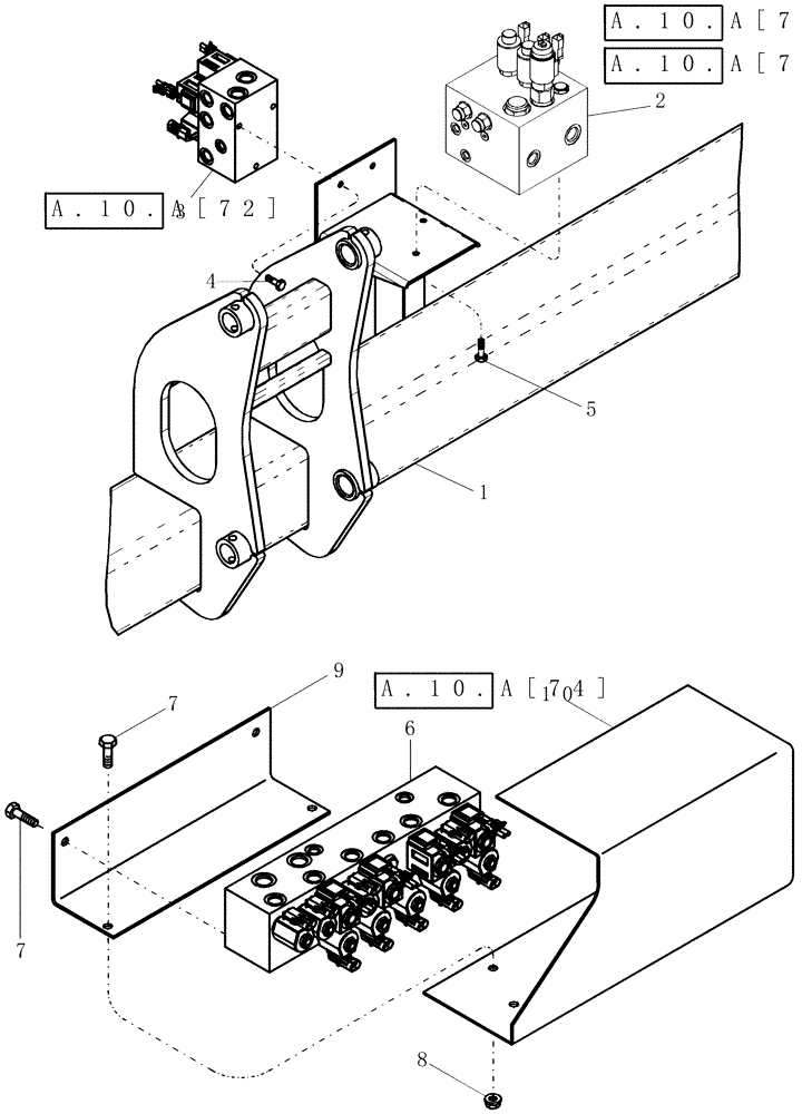 Схема запчастей Case IH 1200PT - (A.10.A[70]) - HYDRAULIC VALVE MOUNTING (ASN CBJ025002) A - Distribution Systems