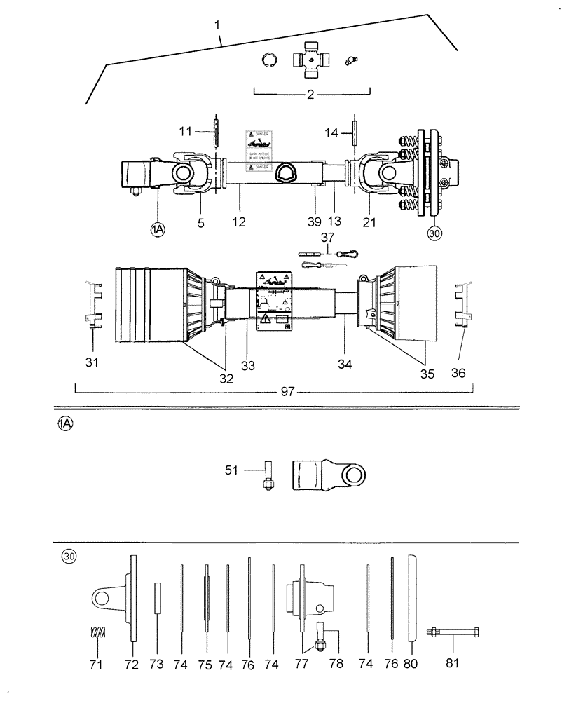 Схема запчастей Case IH 717721456 - (019) - WING PTO (540 RPM) (01) - PTO DRIVE SHAFT