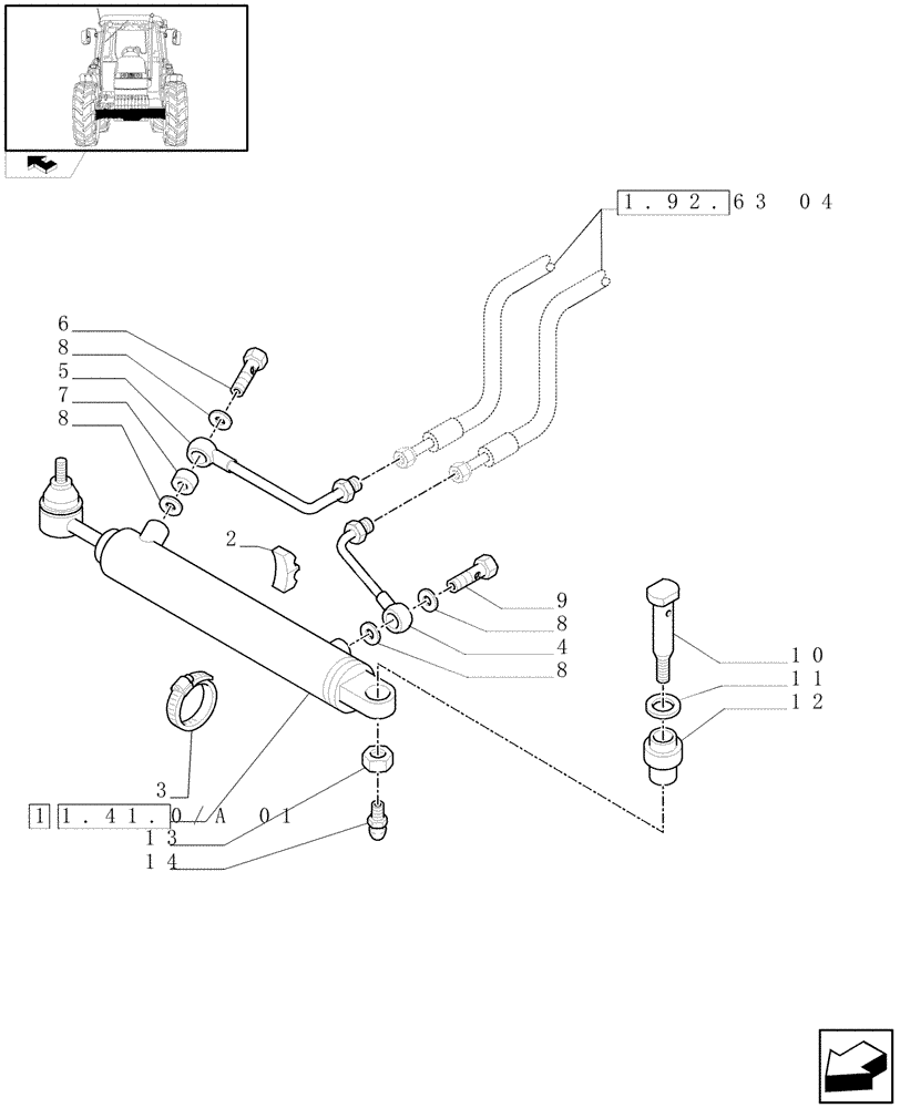 Схема запчастей Case IH FARMALL 80 - (1.41.0[06]) - 2WD FRONT AXLE - STEERING CONTROL CYLINDER (04) - FRONT AXLE & STEERING