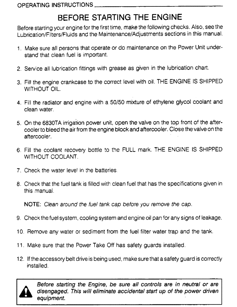 Схема запчастей Case IH 6830TA - (1-11) - OPERATING INSTRUCTIONS, BEFORE STARTING THE ENGINE 