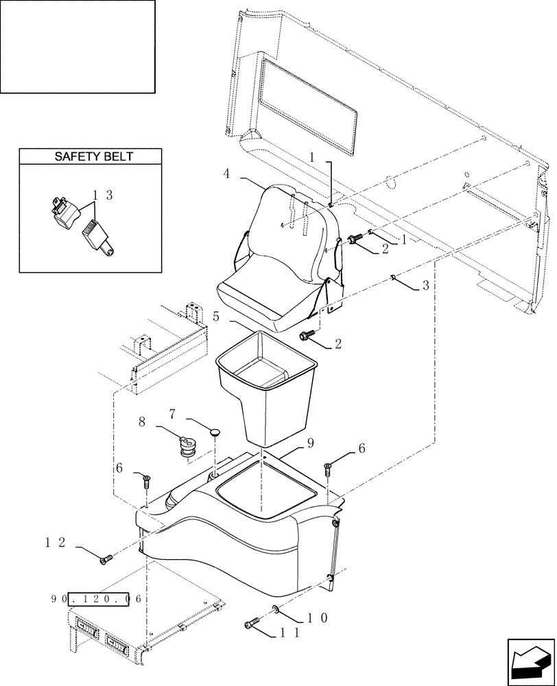 Схема запчастей Case IH 9230 - (90.120.05) - SEAT, INSTRUCTIONAL (90) - PLATFORM, CAB, BODYWORK AND DECALS