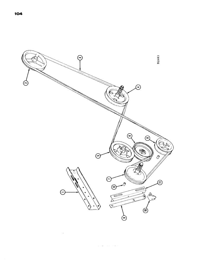 Схема запчастей Case IH 1660 - (104) - TIGHTENER, CONVEYOR RAKE DRIVE, STRAWWALKER, TAILINGS AND SHOE DRIVE, AND DECALS (14) - MAIN GEARBOX & DRIVE