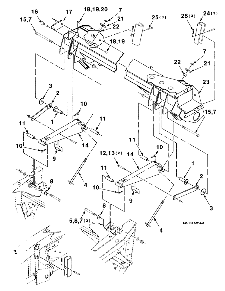 Схема запчастей Case IH 8340 - (7-18) - FRAME & HEADER UPPER SUPPORT ASSEMBLY (58) - ATTACHMENTS/HEADERS