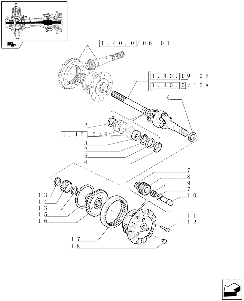 Схема запчастей Case IH PUMA 210 - (1.40.0/10[01]) - FRONT AXLE - AXLE SHAFTS AND EPICICLIC REDUCERS (04) - FRONT AXLE & STEERING