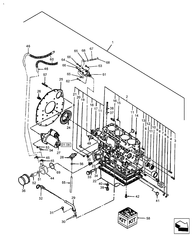 Схема запчастей Case IH FARMALL 55 - (01.01) - CYLINDER BLOCK (01) - ENGINE