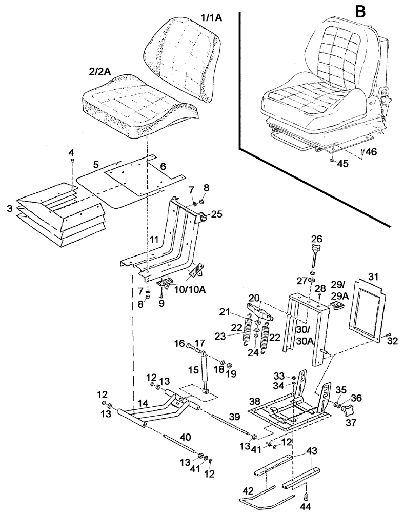 Схема запчастей Case IH C55 - (09B-23[01]) - DRIVERS SEAT WITHOUT HORIZONTAL SPRING, ACTION, WITH HEIGHT-ADJUSTMENT DISASSEMBLED / ----> ..... (09) - CHASSIS
