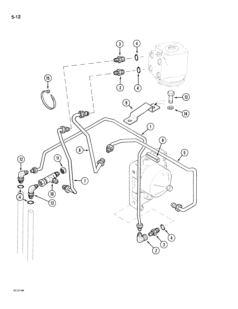 Схема запчастей Case IH 395 - (5-012) - POWER STEERING TUBES, REAR, FORWARD AND REVERSE TRANSMISSION (05) - STEERING