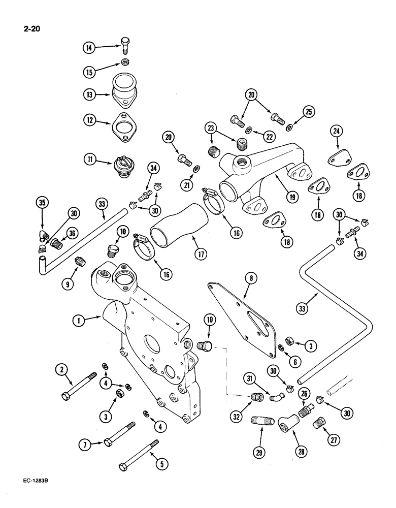 Схема запчастей Case IH 585 - (2-20) - WATER PUMP CARRIER, COOLANT MANIFOLD AND CONNECTIONS (02) - ENGINE