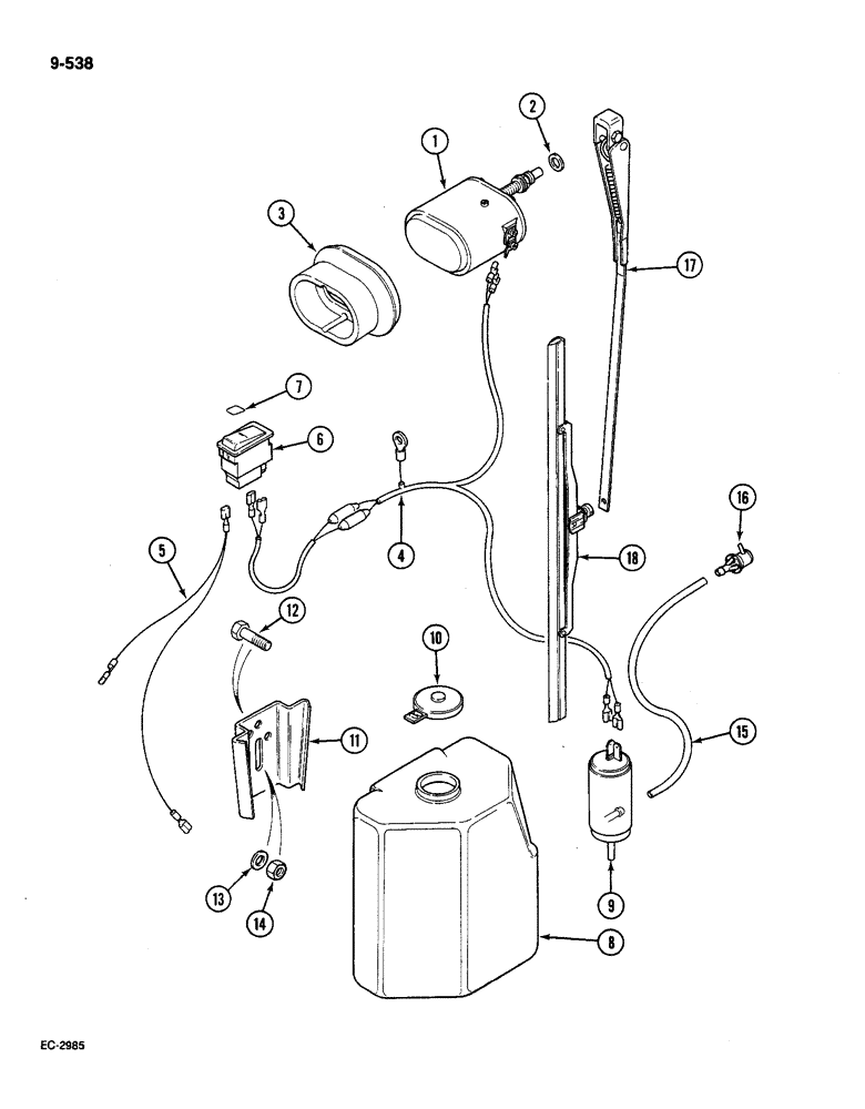 Схема запчастей Case IH 585 - (9-538) - REAR WINDSCREEN WASH AND WIPE FIELD SERVICE KIT (09) - CHASSIS/ATTACHMENTS