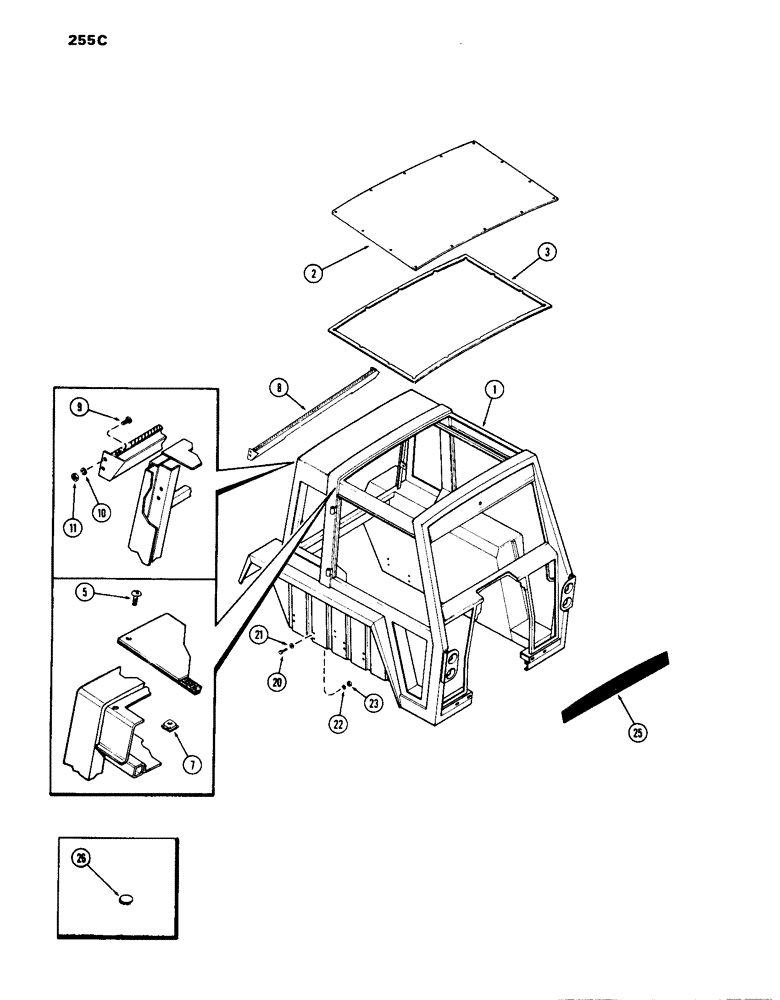 Схема запчастей Case IH 1070 - (255C) - CAB, UPPER SHEET METAL, HINSON (09) - CHASSIS/ATTACHMENTS
