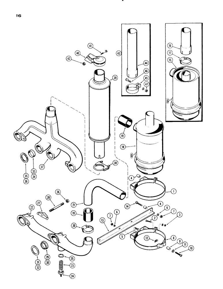 Схема запчастей Case IH 830-SERIES - (016) - AIR CLEANER, MANIFOLD, MUFFLER, 267 AND 301, DIESEL ENGINE, FRONT MOUNT, 1ST USED TRAC. S/N 8201146 (02) - ENGINE