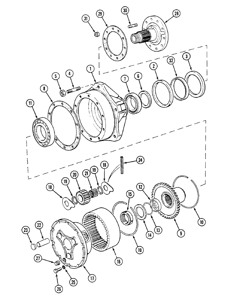 Схема запчастей Case IH 1594 - (5-128) - FRONT HUBS AND PLANETARIES, MFD TRACTORS, PRIOR TO P.I.N. 11221501 (05) - STEERING
