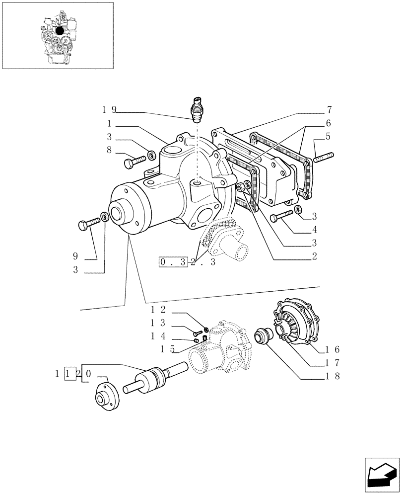 Схема запчастей Case IH JX65 - (0.32.0/01) - WATER PUMP (AFTER S/N 13287) (01) - ENGINE