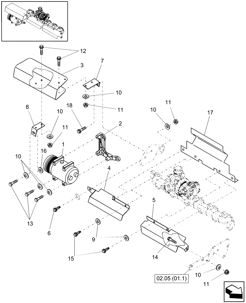 Схема запчастей Case IH WDX2302 - (02.02[01.3]) - AC COMPRESSOR & SHIELDING (02) - ENGINE EQUIPMENT
