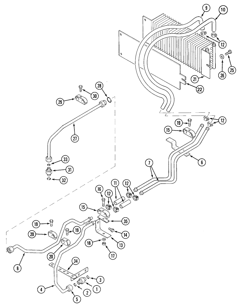 Схема запчастей Case IH 5250 - (8-004) - HYDRAULIC OIL COOLER AND PIPES, 5250 TRACTORS ONLY (08) - HYDRAULICS
