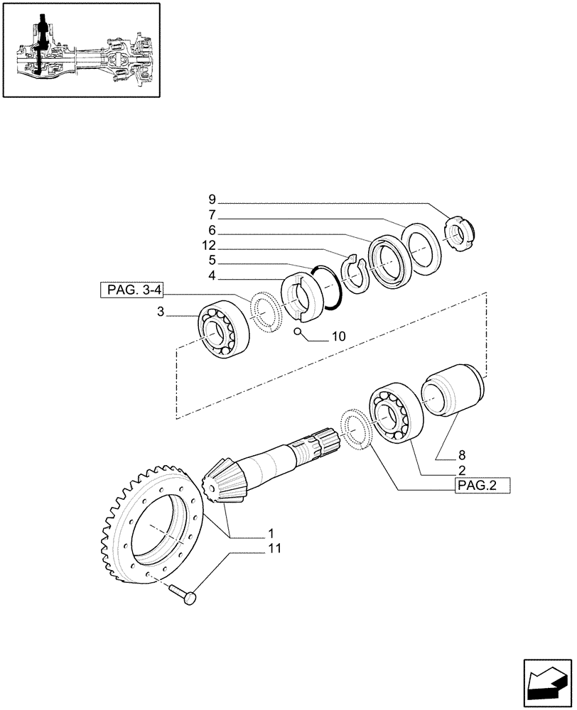 Схема запчастей Case IH JX1070C - (1.40.3/06[01]) - (VAR.325-692) FRONT AXLE W/LIMITED SLIP DIFF, L/FRONT BRAKES (30 KM/H) - BEVEL GEAR/PINION SET (04) - FRONT AXLE & STEERING
