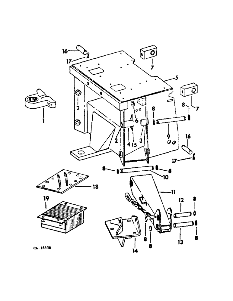 Схема запчастей Case IH 454 - (17-05) - MOUNTED EQUIPMENT, BACKHOE MAIN FRAME, STABILIZER AND PADS Mounted Equipment