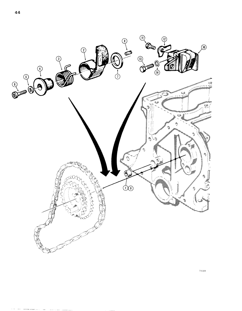Схема запчастей Case IH 1830 - (044) - CHAIN TENSIONERS, MECHANICAL CHAIN TENSIONER (10) - ENGINE