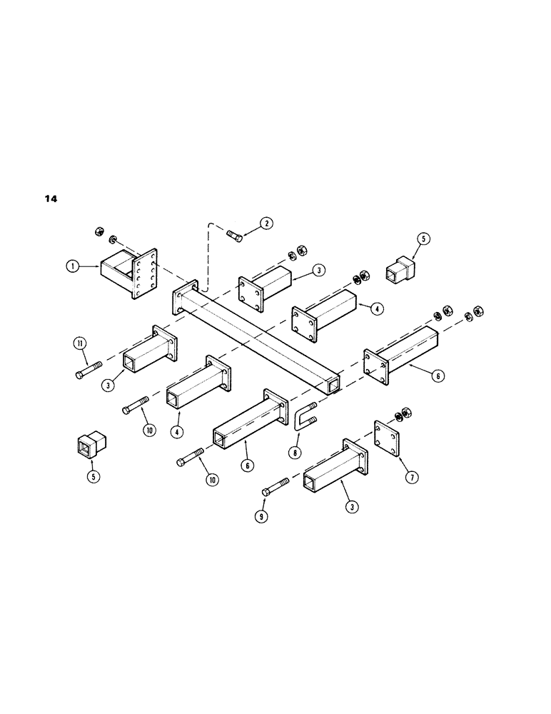 Схема запчастей Case IH 100-SERIES - (14) - REAR SHANK MTS. EXT. MTG. PLATES & EXTENSIONS, SN1605900 AND UP 