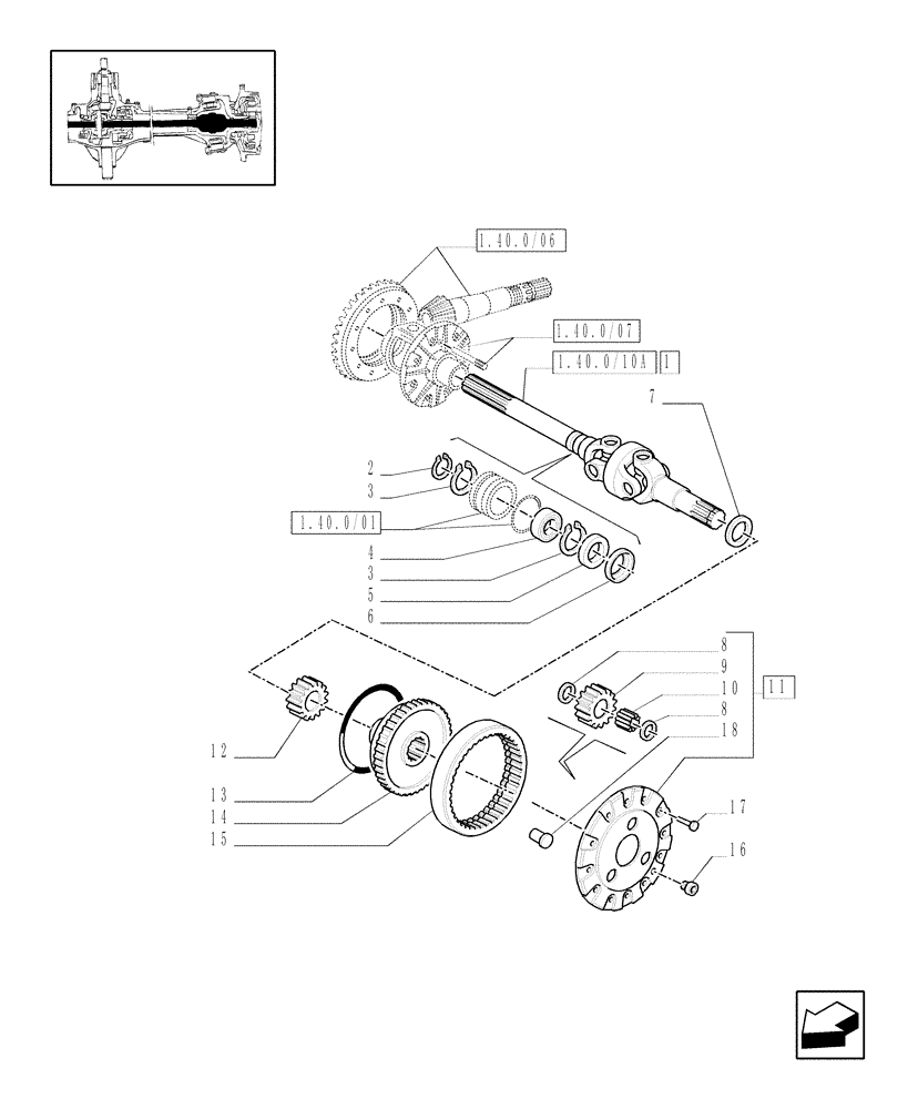 Схема запчастей Case IH JX60 - (1.40. 0/10[01]) - 4WD FRONT AXLE - DIFFERENTIAL GEARS AND SHAFT (04) - FRONT AXLE & STEERING