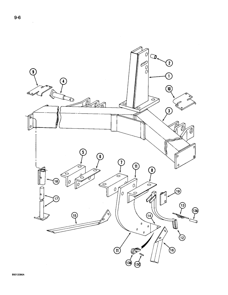 Схема запчастей Case IH 10 - (9-06) - MAST AND FRAME, 10 SUBSOIL CHISEL, 5, 7 AND 9 SHANK (09) - CHASSIS/ATTACHMENTS